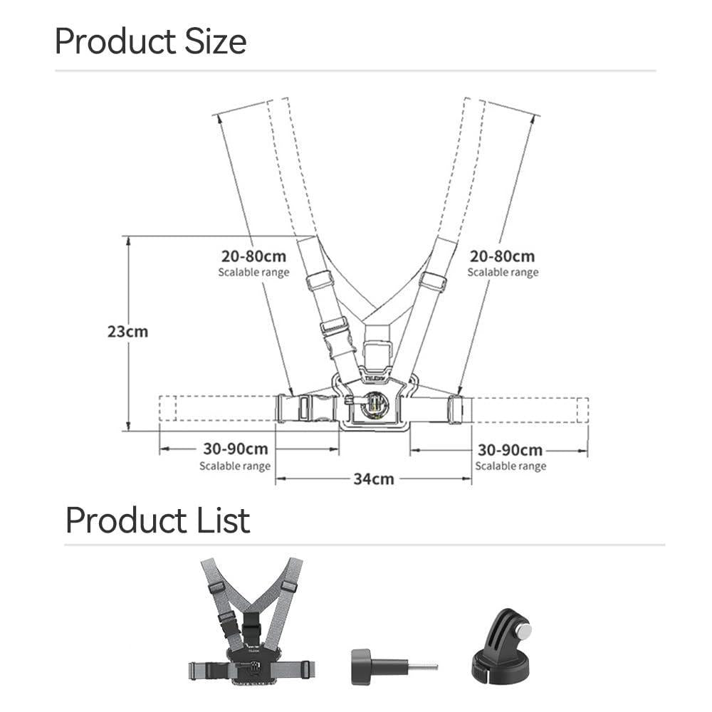 TELESIN Chest Strap Mount Dual Angle For GoPro Insta360 DJI Action Camera, 21122402