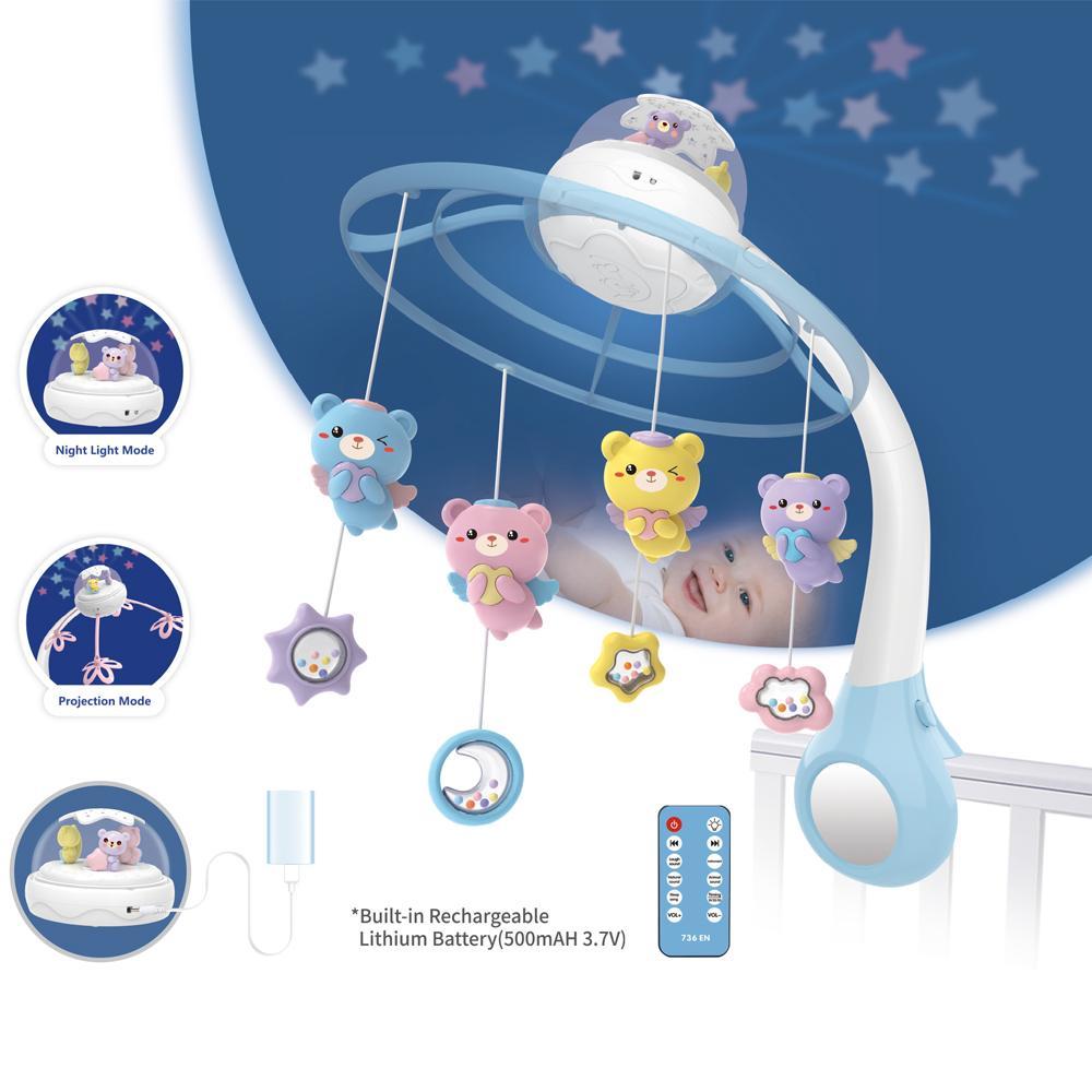 Projection Night Light Baby Bed Bell - Macaron Pink Blue - USB Rechargeable With Upgrade Large Holde